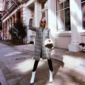 L’Academie Amira Coat in Grey Plaid